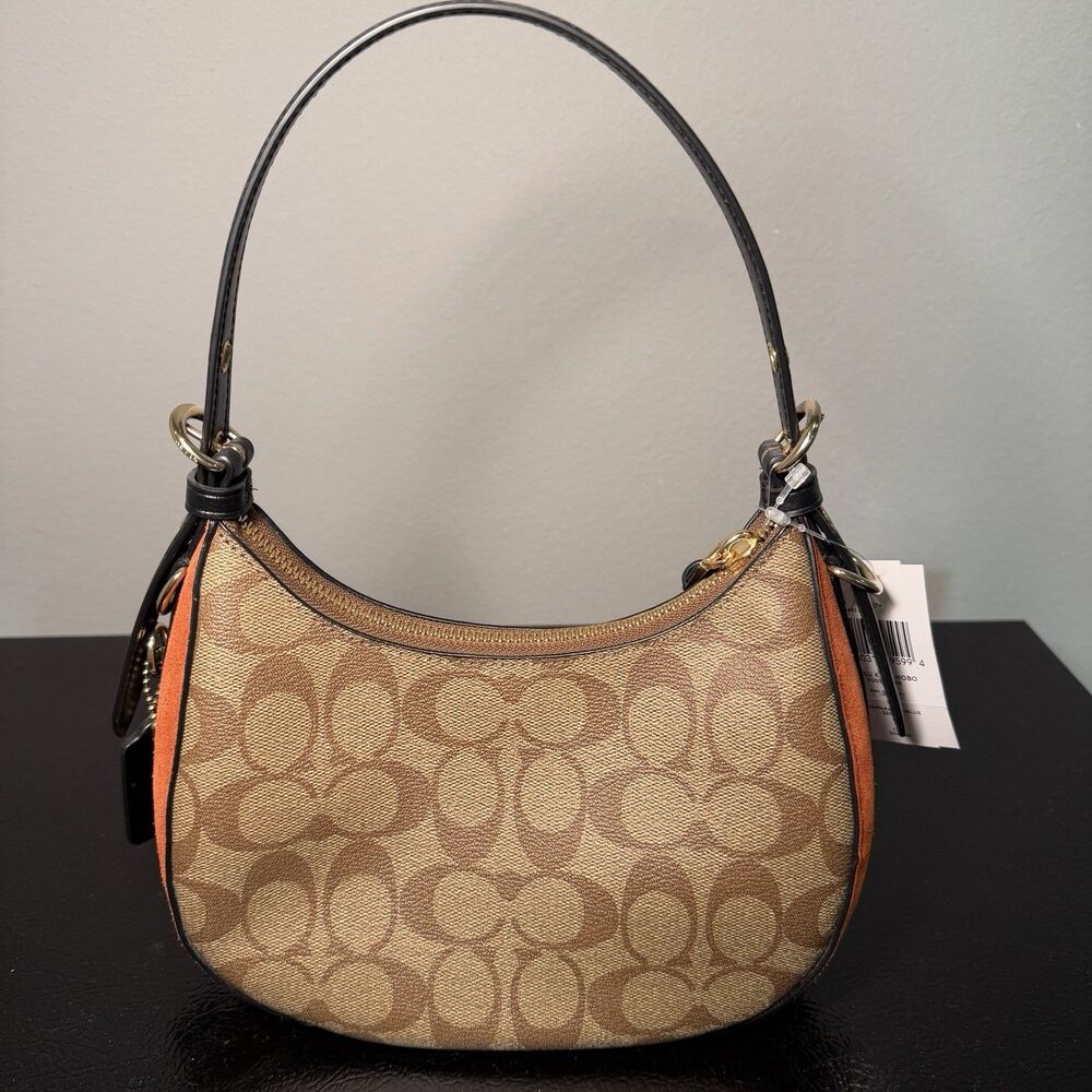 NWT Coach Signature Suede Kleo Hobo Shoulder Bag W/ Crossbody Strap Brown Logo - Picture 4 of 12
